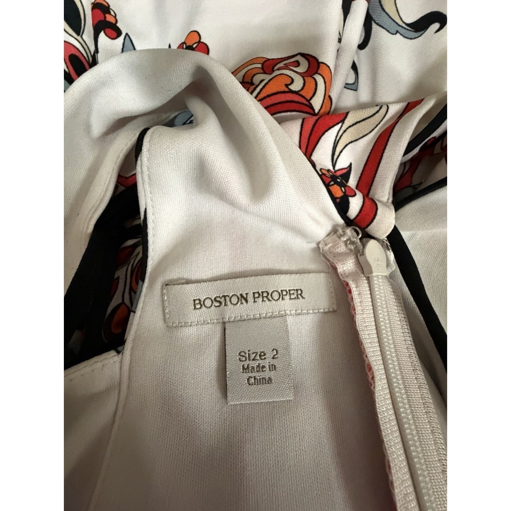 Boston Proper White Red Floral Chiffon Halter Asymmetric Midi Dress Sleeveless 2 - Picture 6 of 7